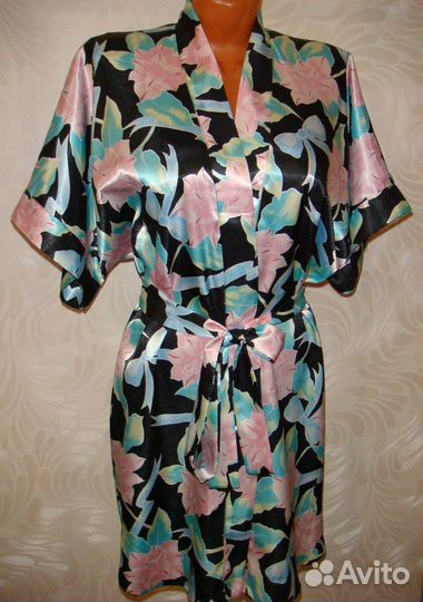 Шелковый халат кимоно с поясом цветной