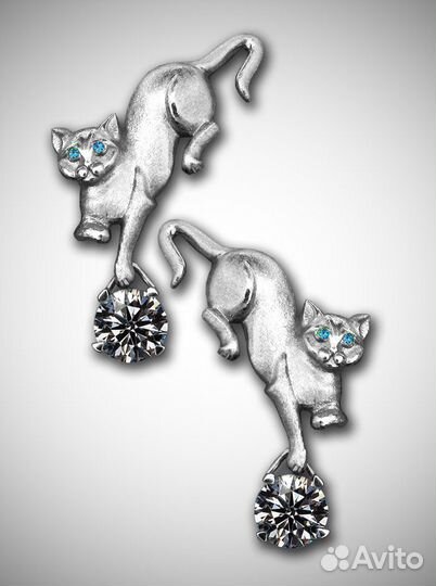 Серебряные серьги кошки