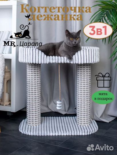 Когтеточка столбик для кошки с лежанкой