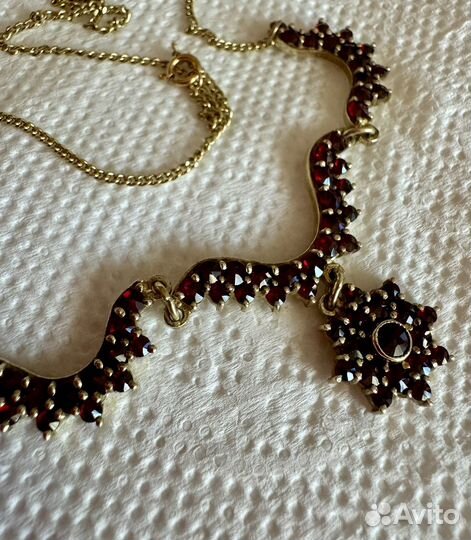 Колье золото богемские гранаты антик
