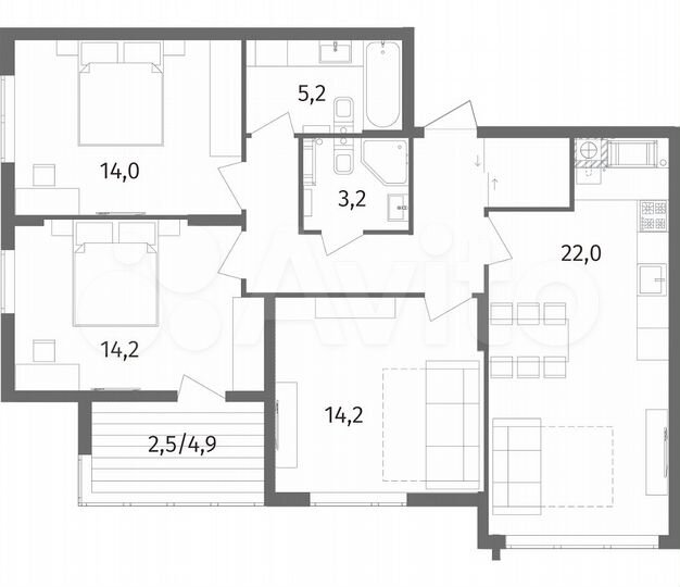 3-к. квартира, 86,5 м², 2/12 эт.