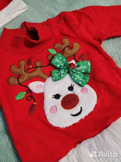 Новогоднее боди для девочки р.68