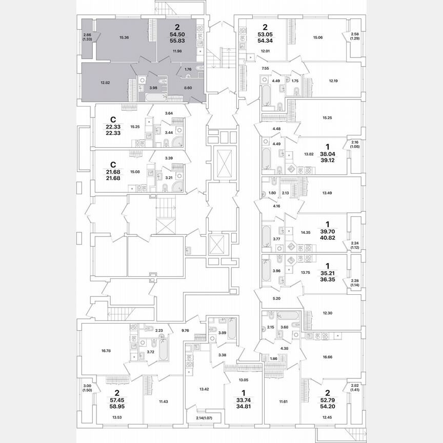 2-к. квартира, 55,8 м², 1/12 эт.