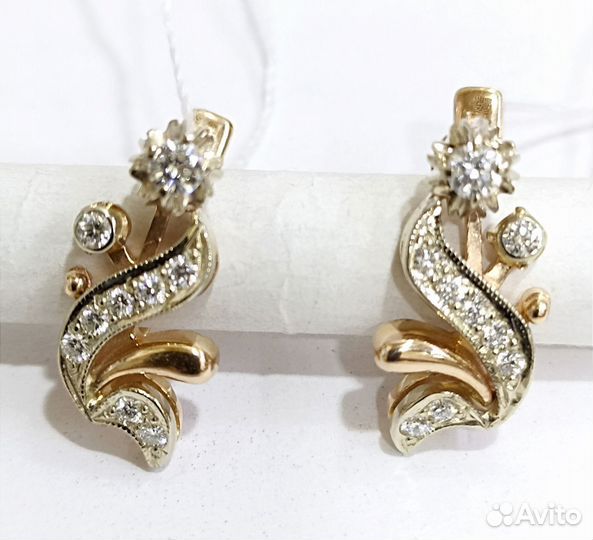 Золотые серьги с бриллиантами 585 пробы