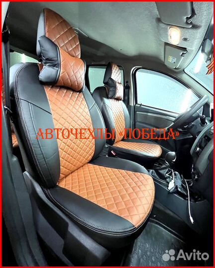 Чехлы Renault Duster 2 из экокожи чёрно-коричневые