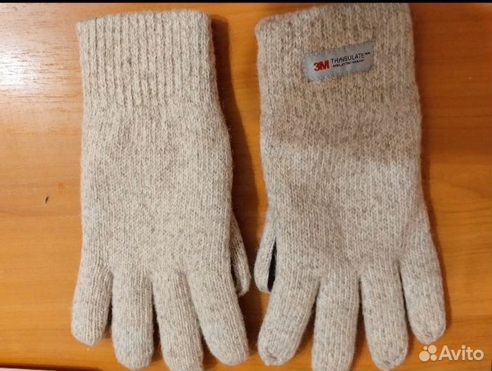 Перчатки шерстяные со спилковыми накладками