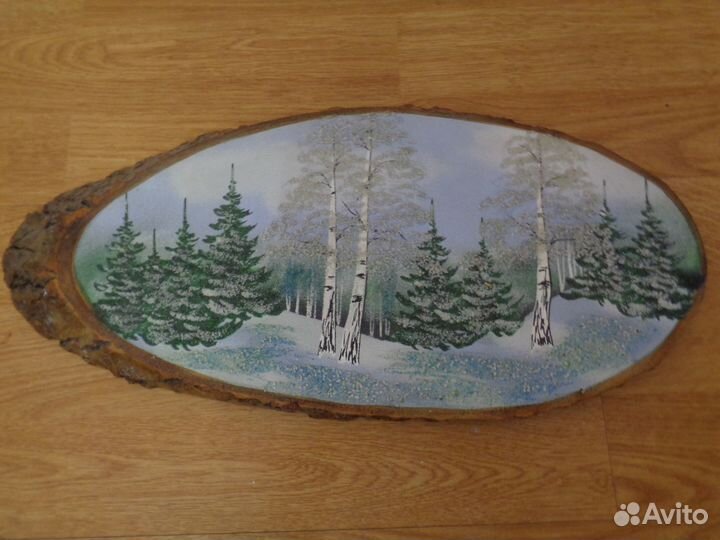 Картина каменная роспись на дереве