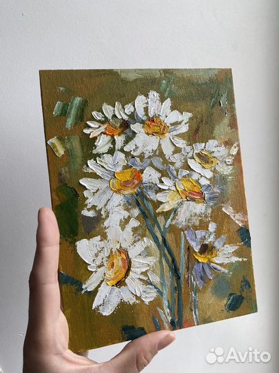 Картина маслом ромашки. Миниатюра