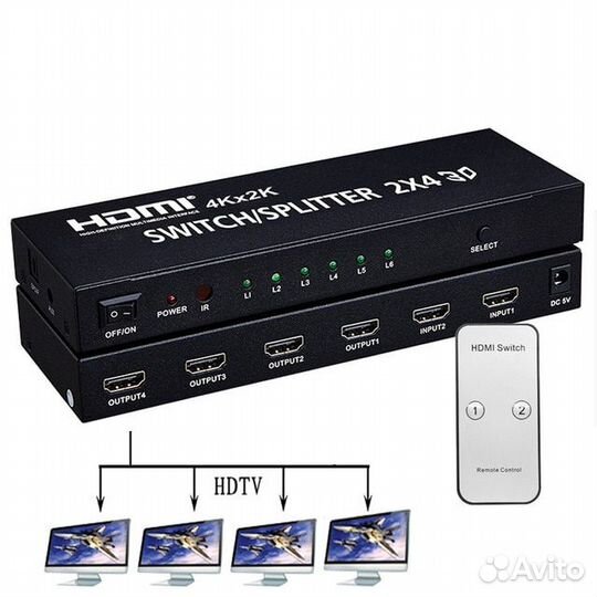 Сплиттер/свитчер hdmi 2 входа - 4 выхода