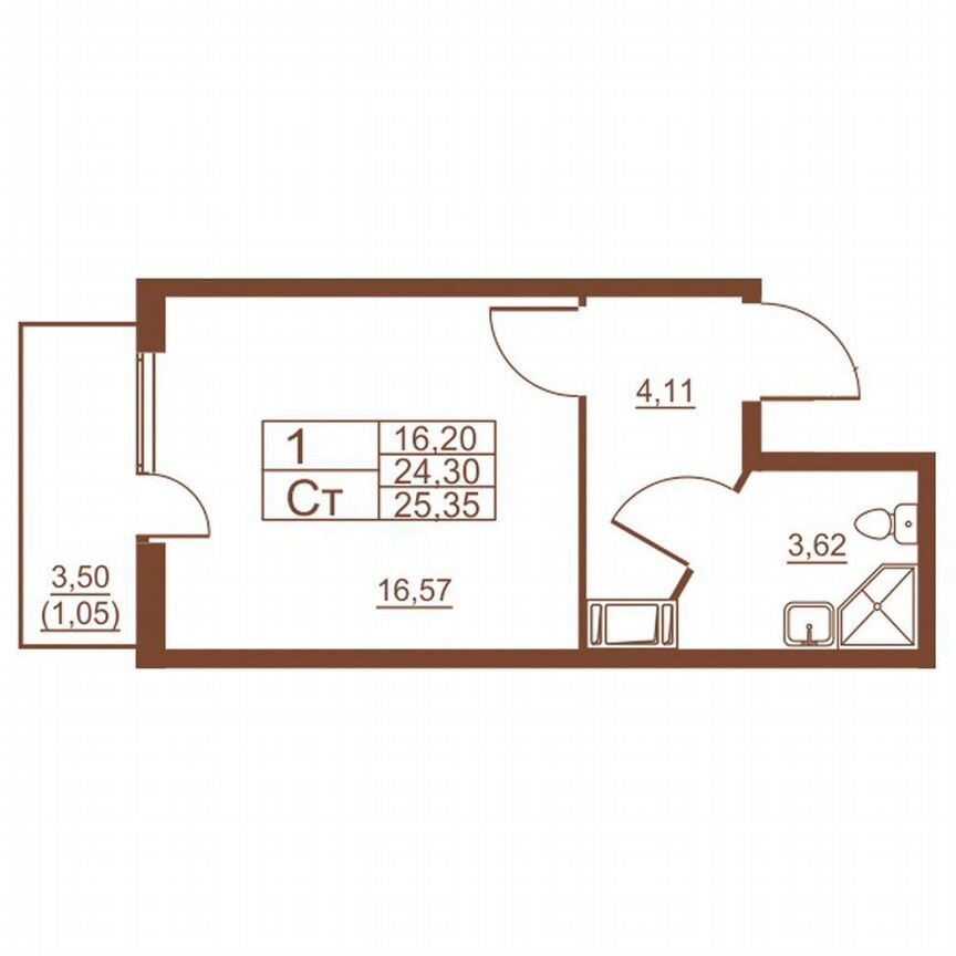 Квартира-студия, 23,8 м², 2/11 эт.