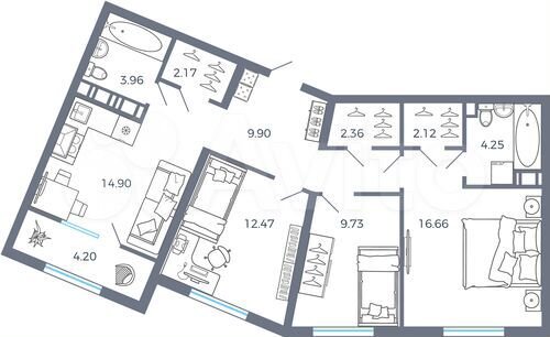 3-к. квартира, 82,7 м², 5/17 эт.