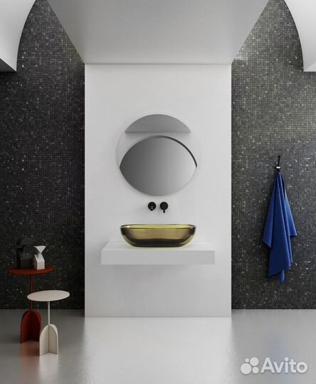 Раковина накладная прозрачная оливковая