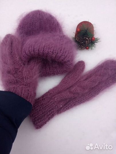 Варежки шапка пушистые комплект