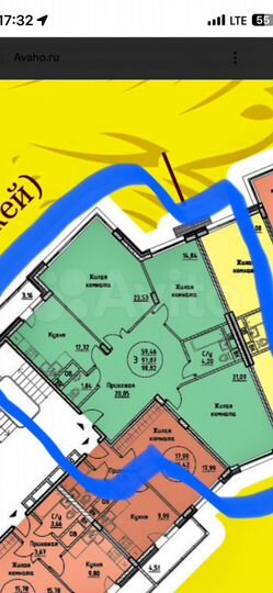 3-к. квартира, 94,6 м², 1/9 эт.