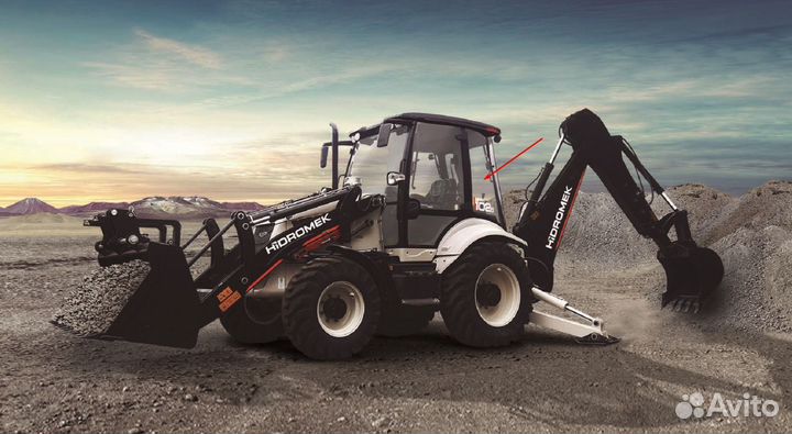 Стекло за дверью левое для погрузчика Hidromek