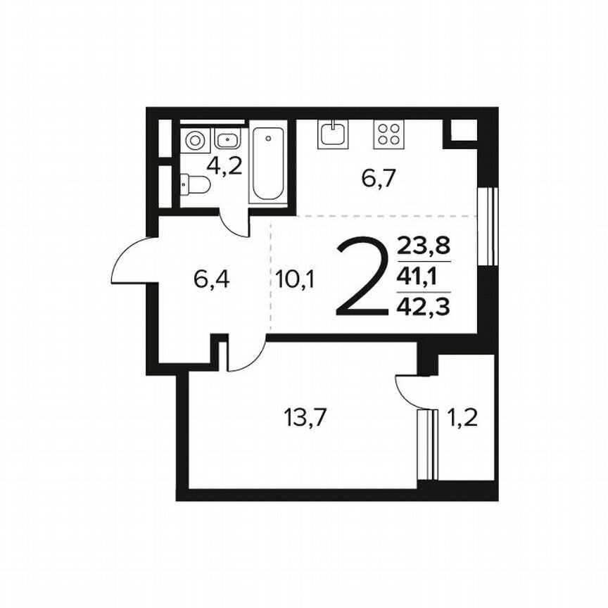 2-к. квартира, 42,3 м², 2/9 эт.