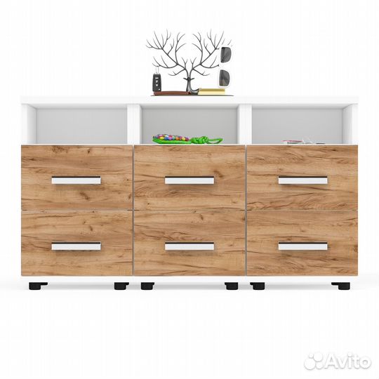 Набор из трёх тумб для офиса Мебельный Двор Белла цвет белый шагрень/крафт золотой