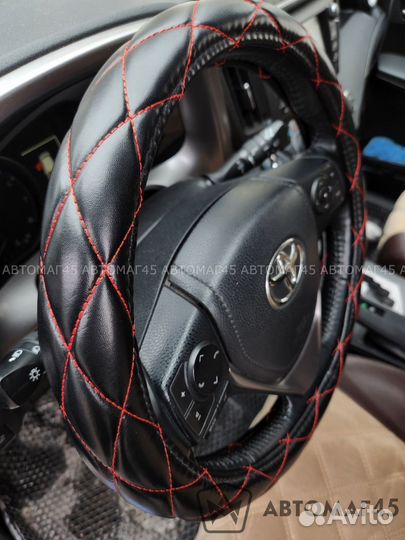 Оплетка руля кожа черная ромб экокожа 
