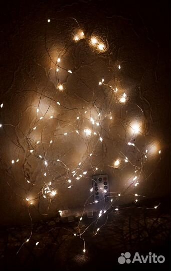 Гирлянда 10м теплый свет с пультом