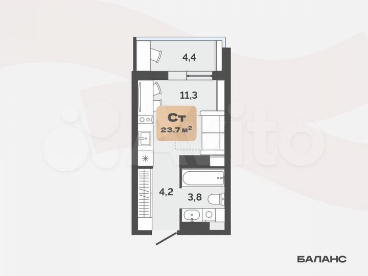 Квартира-студия, 21,5 м², 17/17 эт.