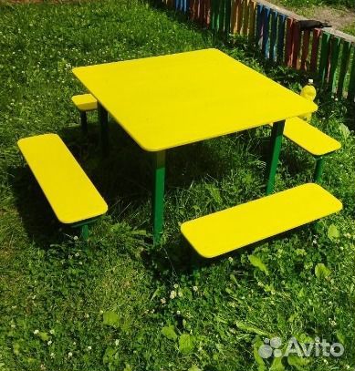 Стол со скамейками уличный детский (металл фанера)