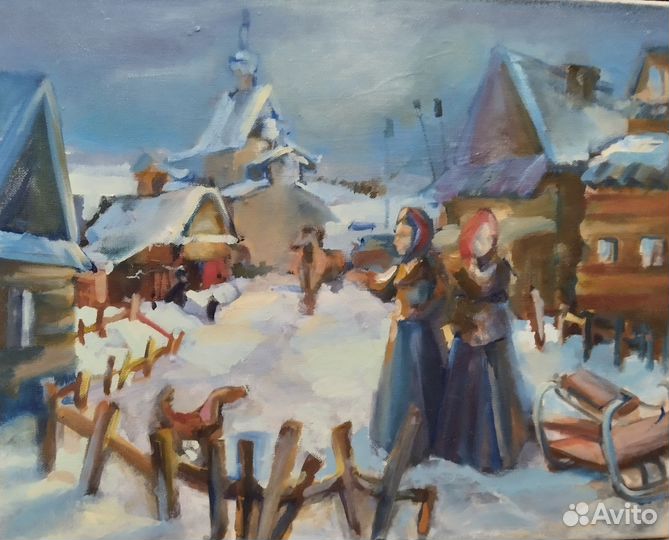 Картина маслом на холсте зима