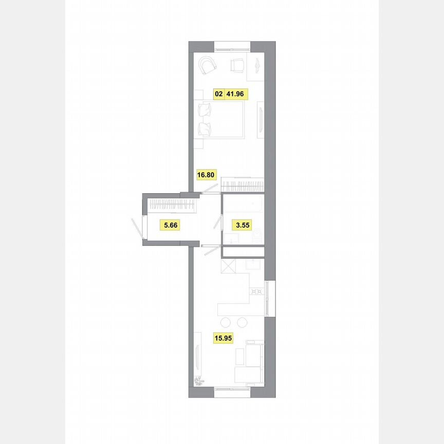 1-к. квартира, 42 м², 1/9 эт.