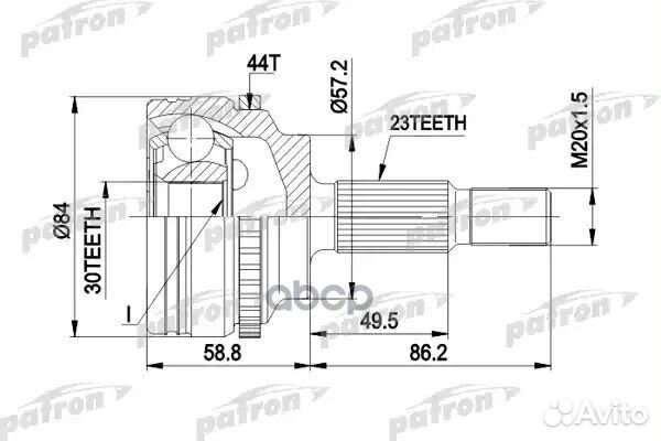 ШРУС наружн к-кт 23x57,5x30 ABS:44T renault: KA