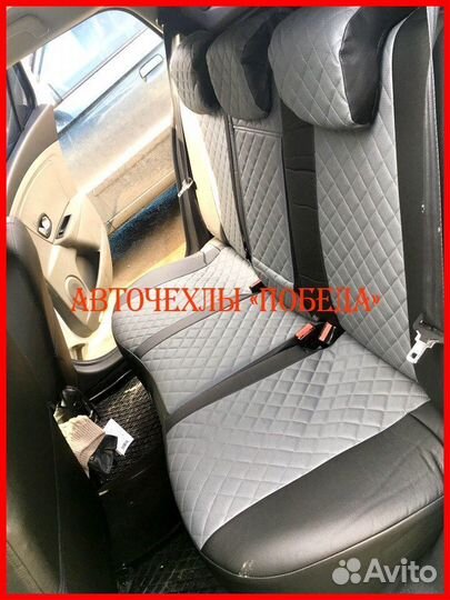 Чехлы Renault Sandero 1 из экокожи чёрно-серые Ром