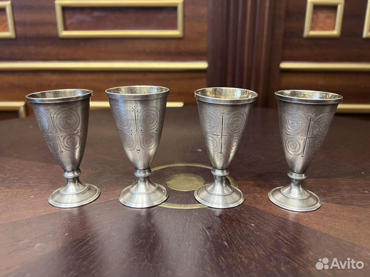 Серебряные рюмки, лафитники. 916 проба. 4 шт