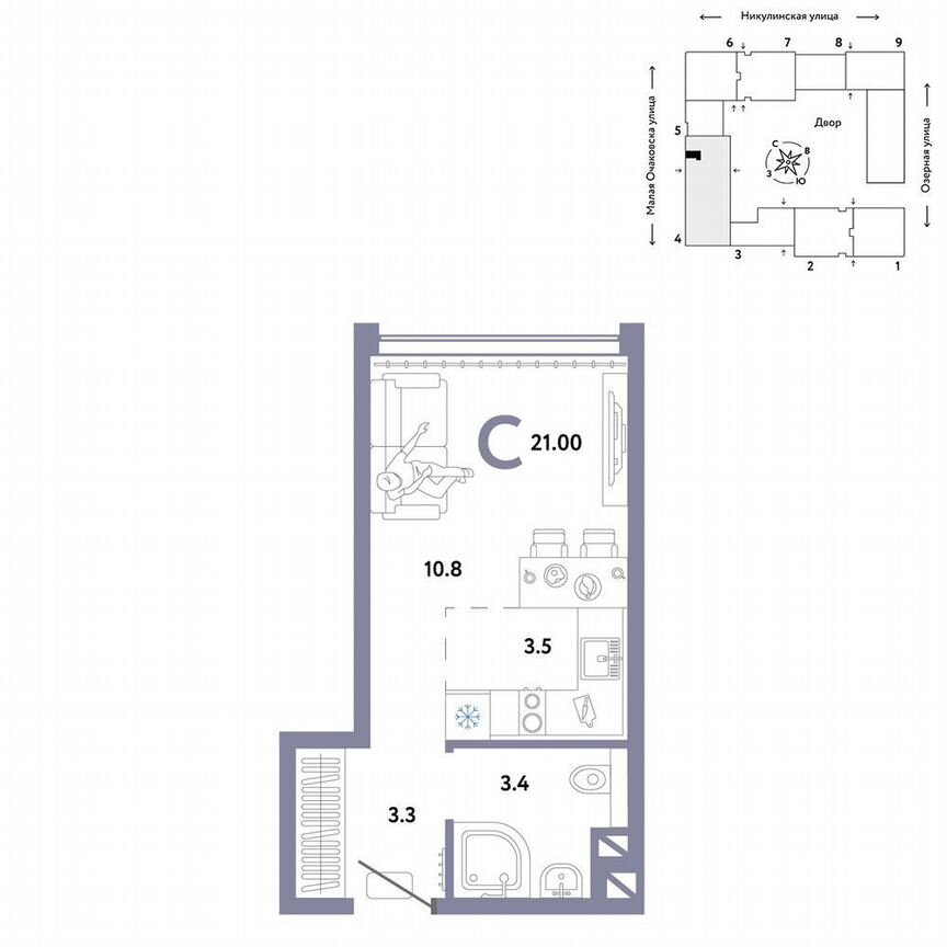 Квартира-студия, 21 м², 14/30 эт.