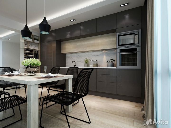 Кухня прямая графит на заказ