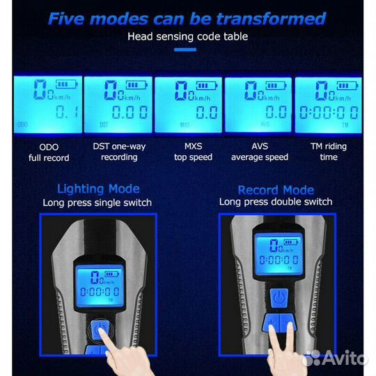 Велосипедный фонарь+спидометр+сигнал