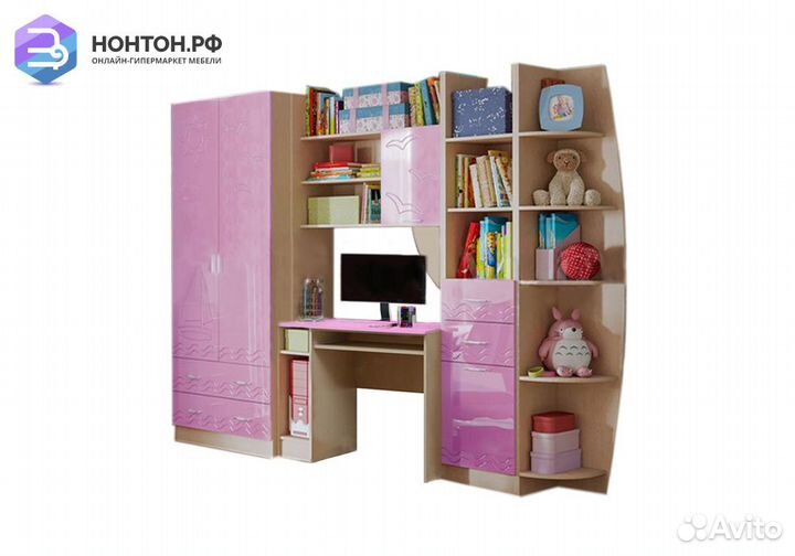 Стенка Юниор-2 сиреневый металлик / дуб беленый