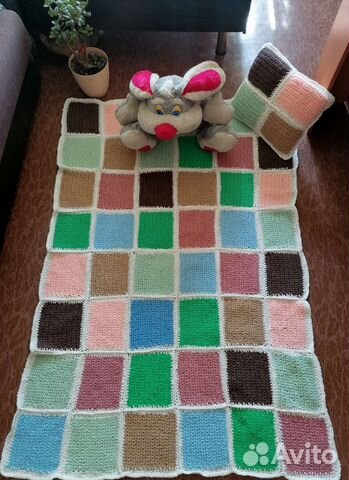 Плед детский вязаный с подушкой новый