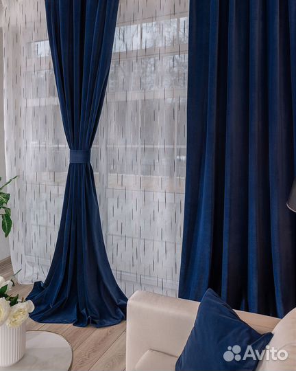 Шторы бархат Богема синий новые пошив