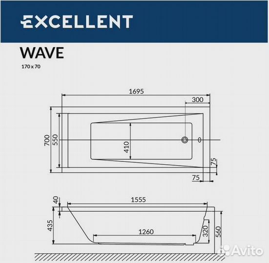 Акриловая ванна Excellent Wave 170x70