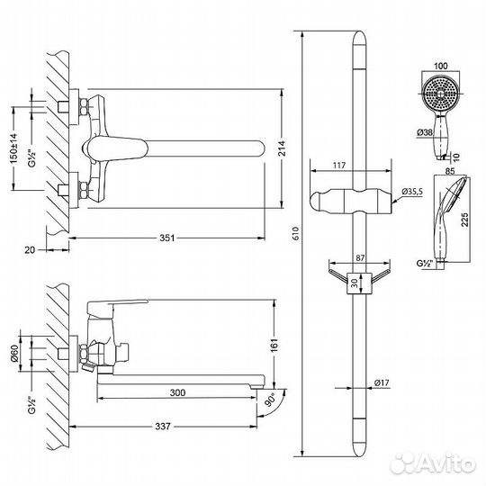 Смеситель для ванны Lemark Point LM0379C универса