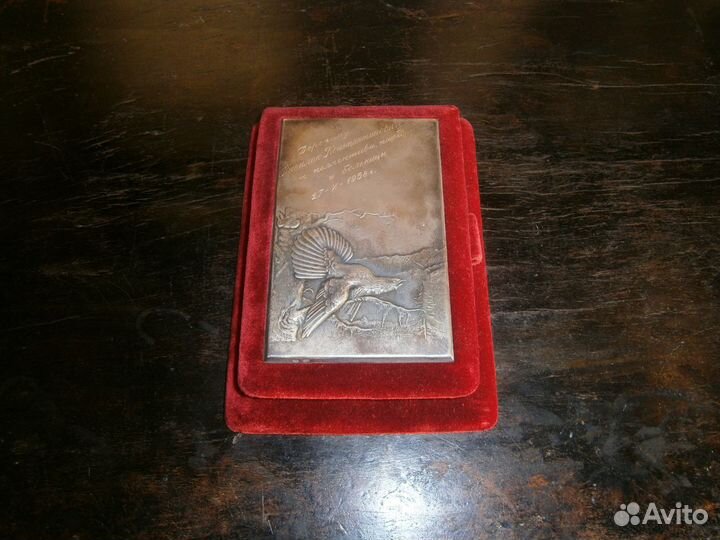 Блокнот СССР Глухарь на току серебро бархат 1958г