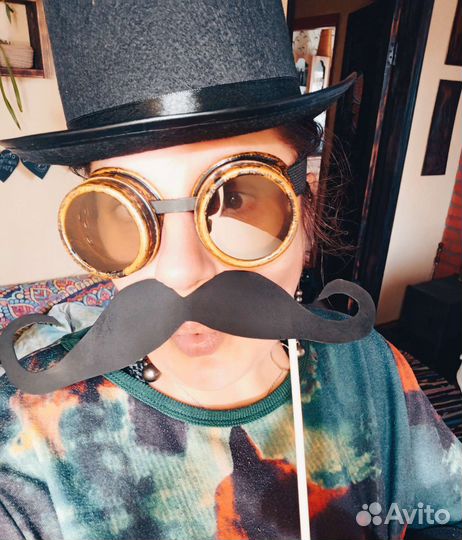Шляпа цилиндр+ очки гоглы в стиле стимпанк