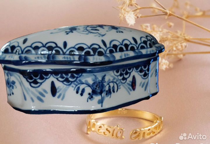 Шкатулка Гжель СССР Синие узоры России