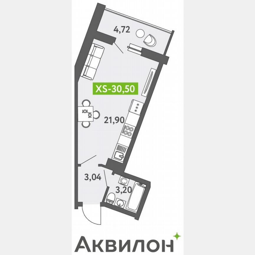 Квартира-студия, 30,5 м², 6/13 эт.