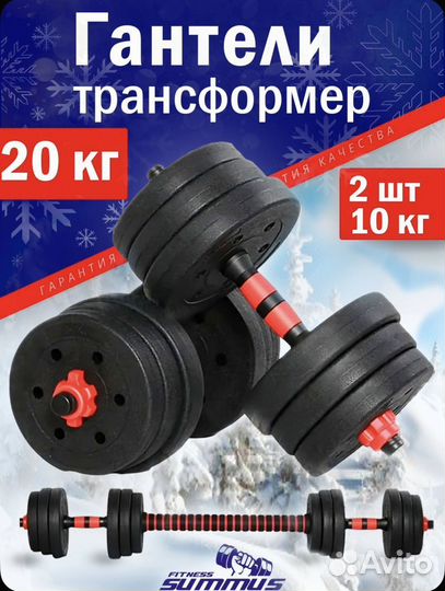 Гантели разборные 20 кг с грифом, 2 шт по 10 кг