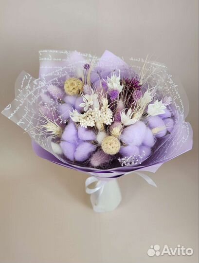 Букет из сухоцветов с хлопком. Подарок. Декор