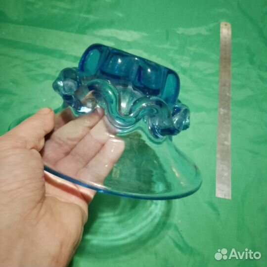Конфетница бирюзовое стекло СССР
