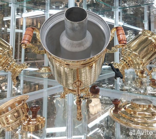 Самовар латунный на дровах. Тульский оригинал