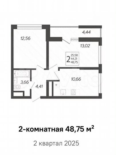 3-к. квартира, 48,6 м², 6/19 эт.