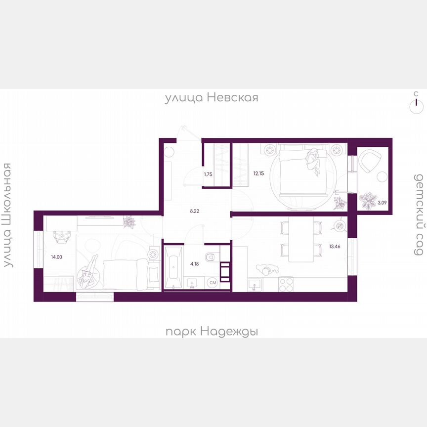 2-к. квартира, 54,7 м², 5/5 эт.