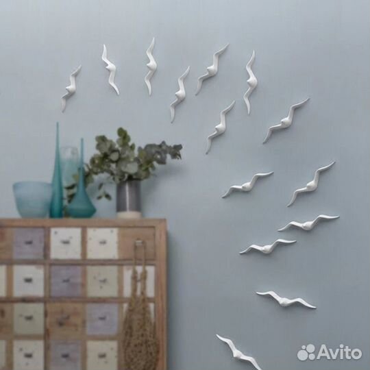Декор 3D Чайки на стену украшение для дома офиса