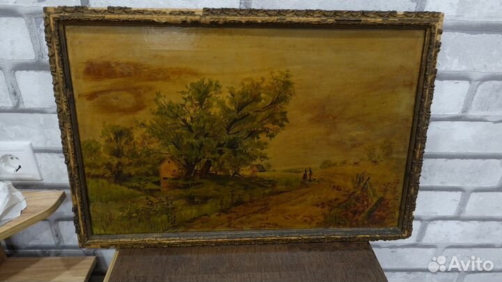 Старинная картина пейзаж холст масло 19 век